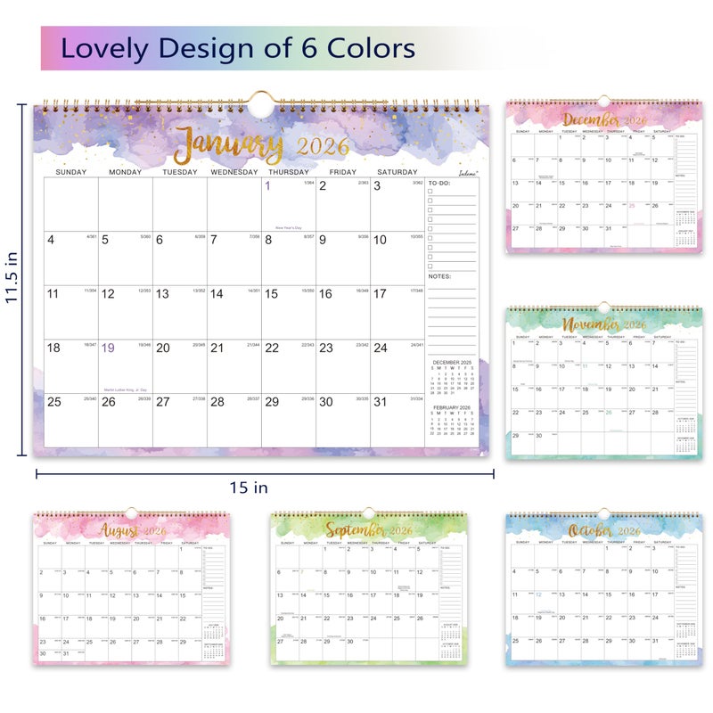 Indeme 2026 Calendar - 2026 Wall Calendar, 15" x 11.5", Jan. 2026 - Dec. 2026, 2026 Wall Calendar 12 Month with Twin-Wire Binding, Large Blocks, Julian Dates, Perfect Organizer for Home & Office - Image 2